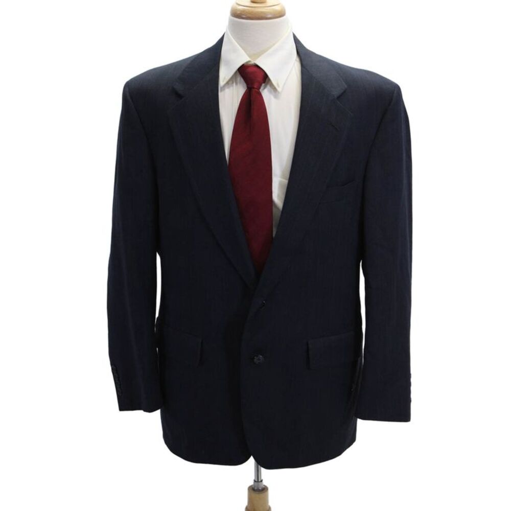 Palm Beach Men Dark Blue Striped Suit Jacket 65%Poly/35%Visc Size 46